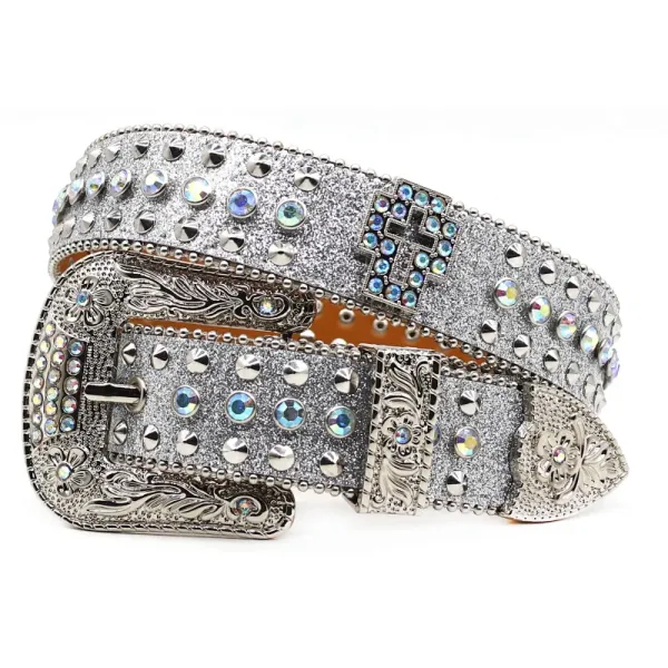 Design Skull & Crossbones Crystal-Embellished Blue Glitter Belt - 14