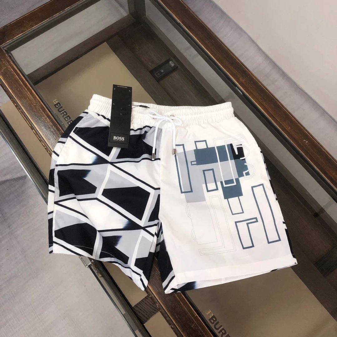 BOSS FD Shorts Geometric Print White Black