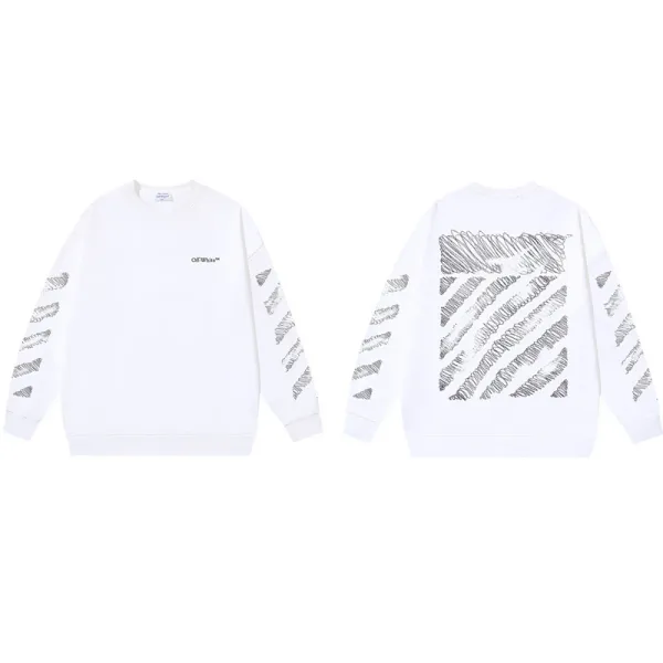 Off-White Diagonal Stripe Print White Hoodie - 1