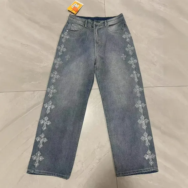 Chrome Hearts Cross-Embellished Wide-Leg Jeans Blue - 2