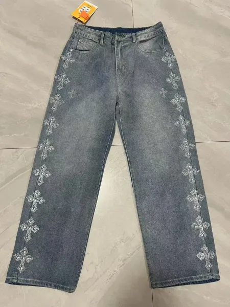 Chrome Hearts Cross-Embellished Wide-Leg Jeans Blue - 1