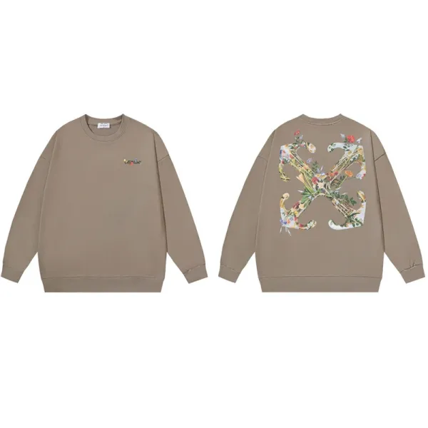 Off-White Floral X Logo Sweatshirt Beige Hoodie - 1