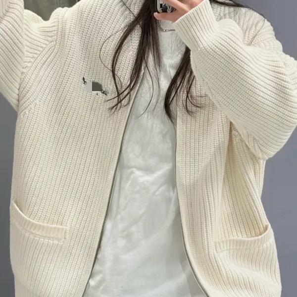 Design Ribbed V-Neck Cardigan White - 5