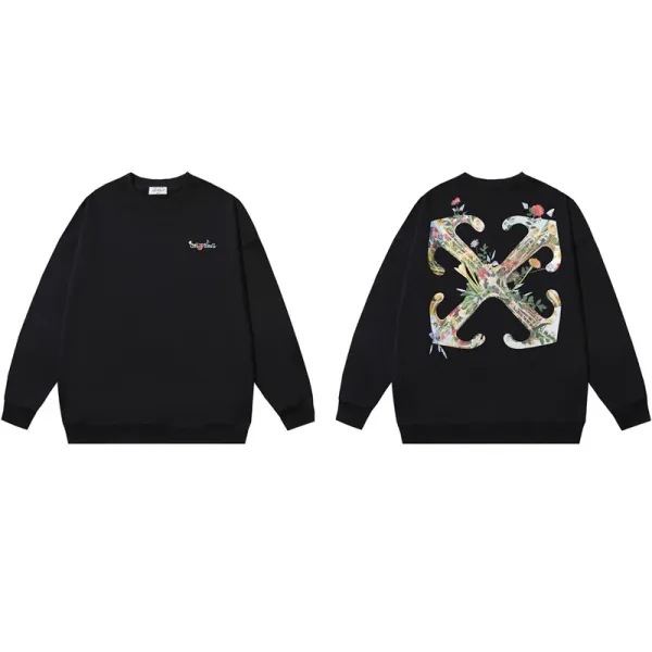 Off-White Floral X Logo Black Hoodie - 1