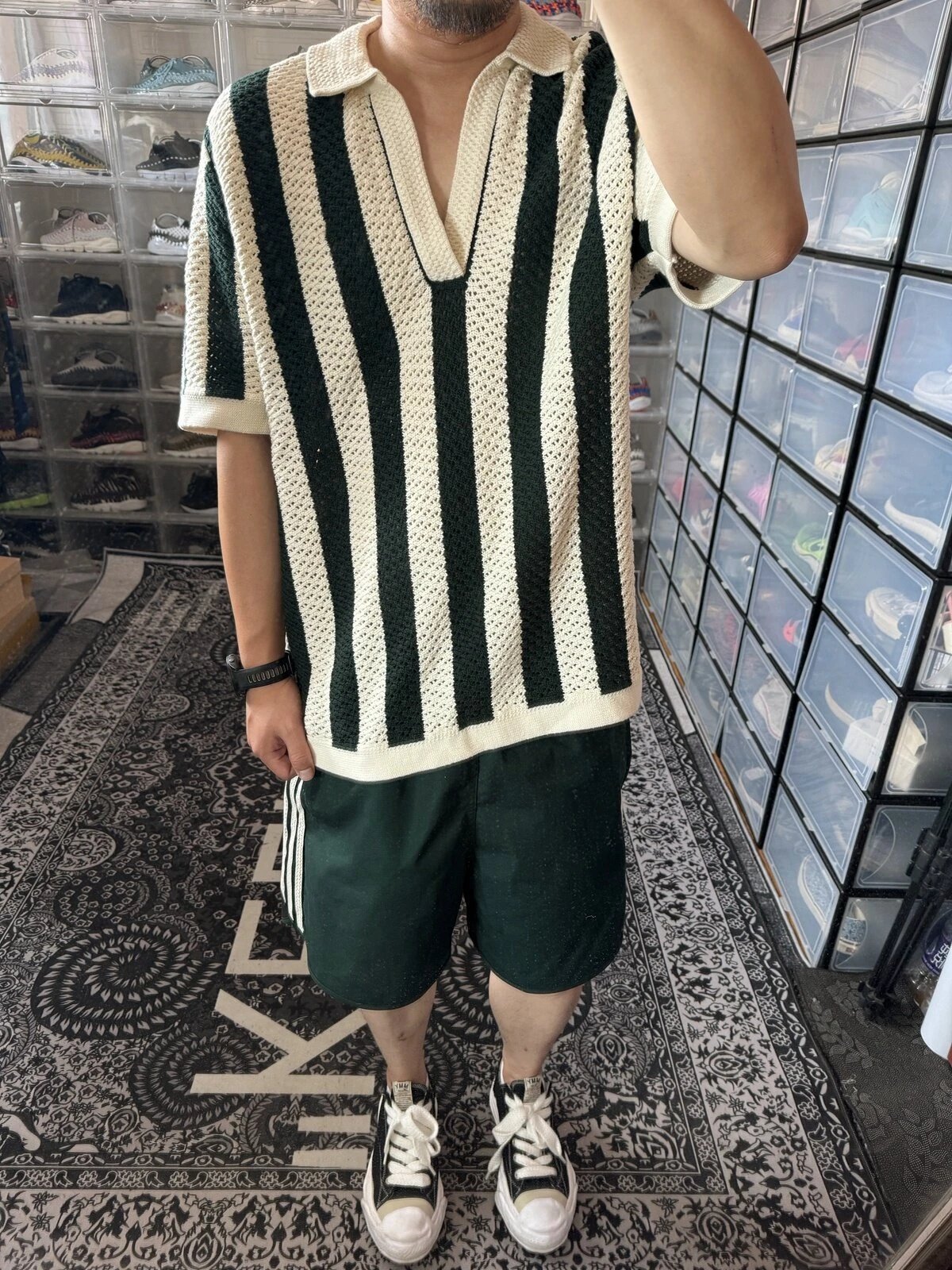 Tennis Openwork Knitted V-Neck Sporty Polo Shirt