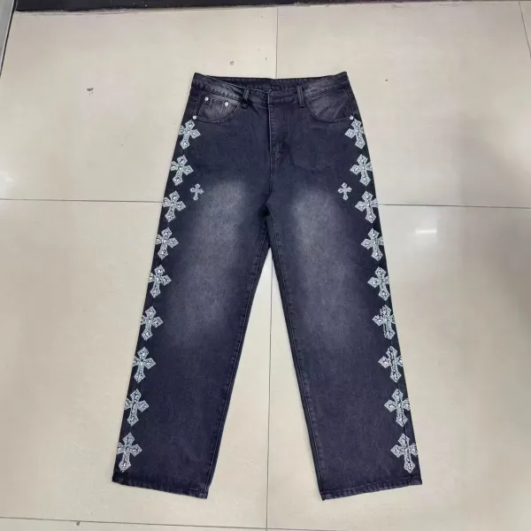 Chrome Hearts Cross-Embellished Wide-Leg Jeans Blue - 3
