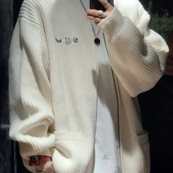 Design Ribbed V-Neck Cardigan White - 2