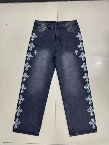 Chrome Hearts Cross-Embroidered Dark Wash Jeans - 1