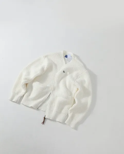 Design Ribbed V-Neck Cardigan White - 1