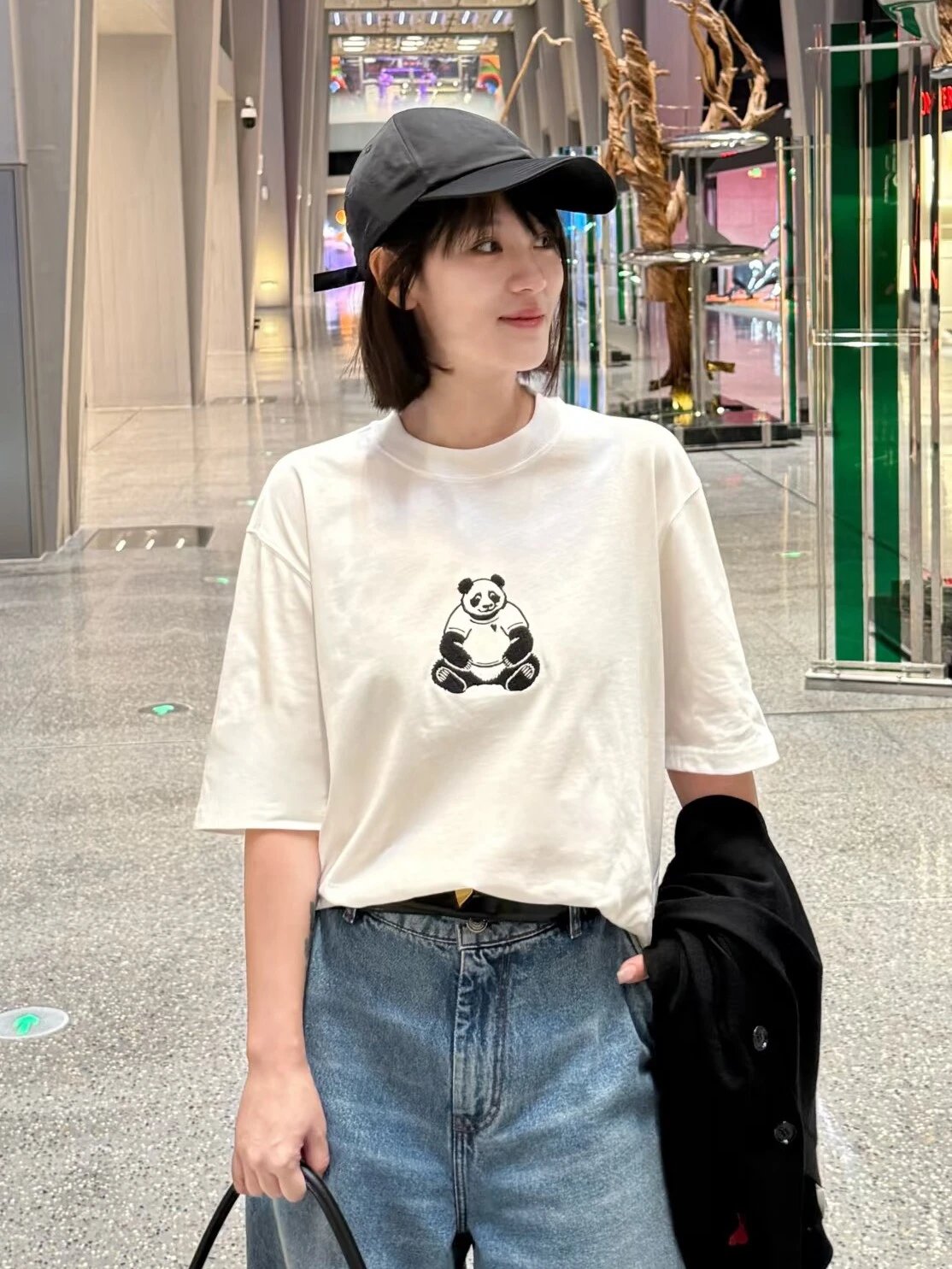 Panda Embroidered Cotton T-Shirt