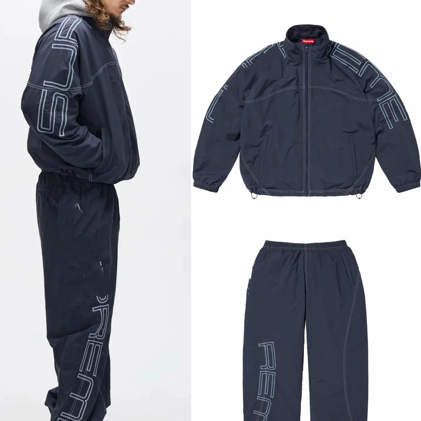 Supreme Logo Outline Navy Blue Casual Jacket