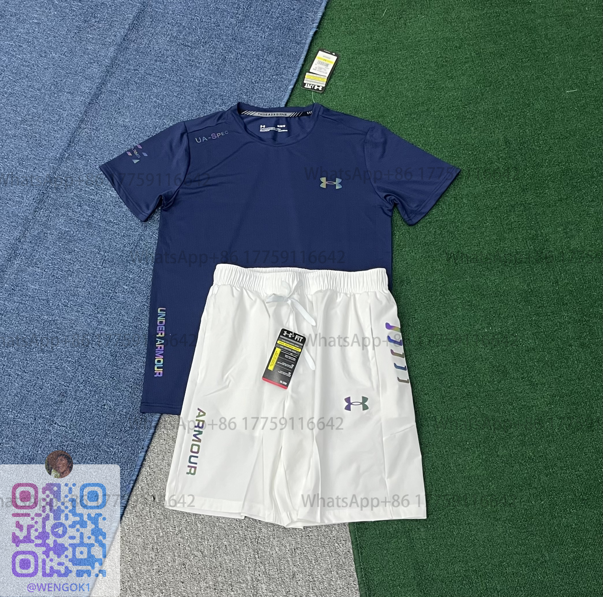 Under Armour UA-Spec Navy T-Shirt and 2X-Fit White Shorts Set