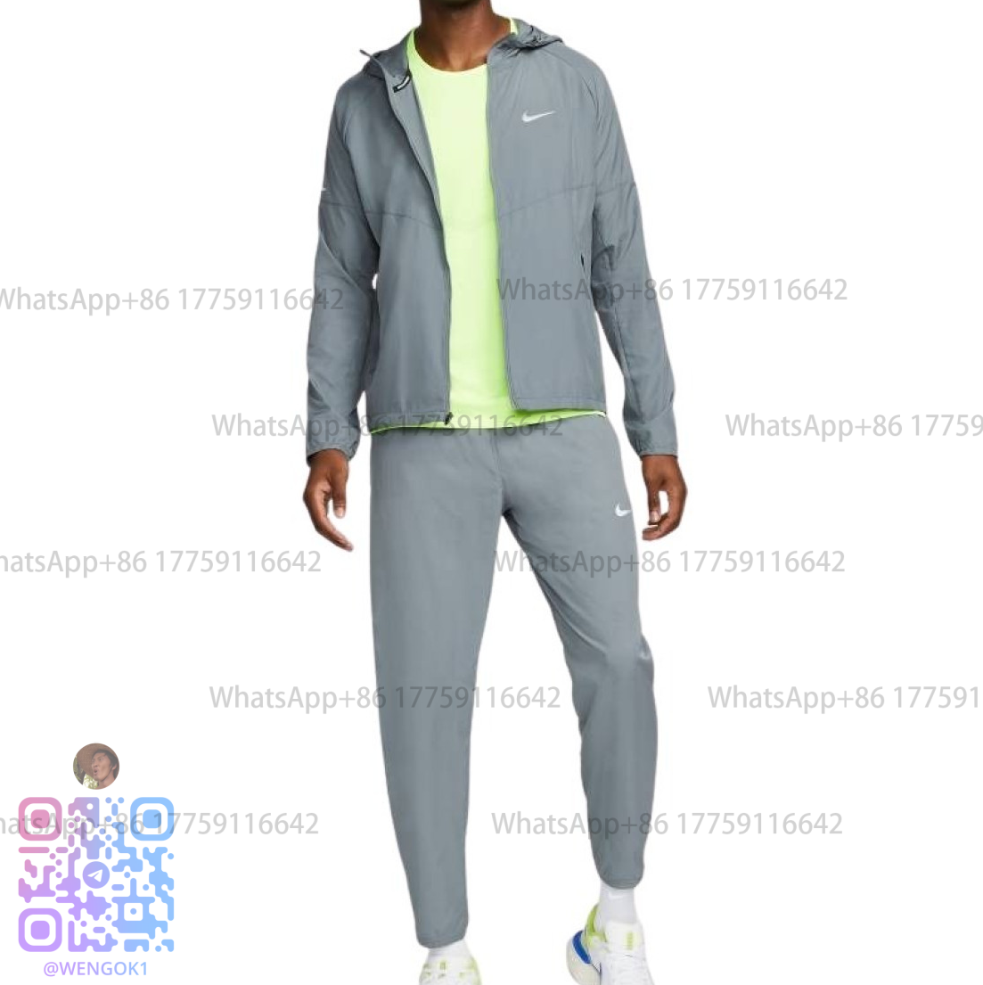 Nike Windrunner Jacket and Joggers Set Gray with Neon Green T-Shirt Tracksuit