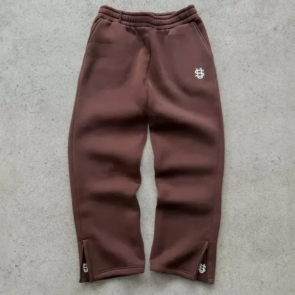 Design Logo-Embroidered Zip-Cuff Sweatpants Brown - 1