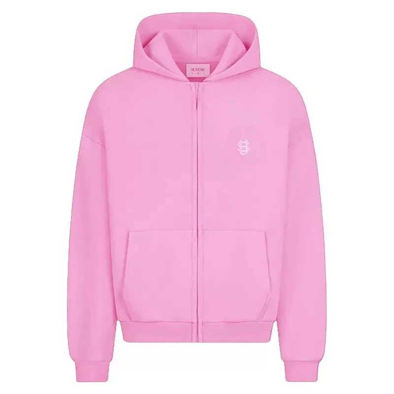 Unbranded Zip-Up Hoodies with Embroidered Chest Emblem — Light pink hoodie