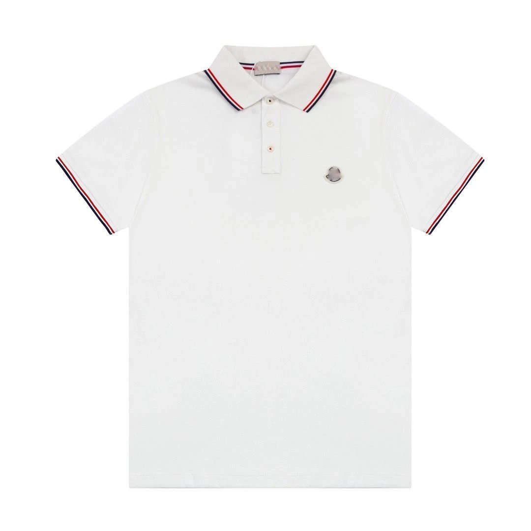 Moncler Shirts Short-Sleeve Polo Shirt with Striped Trim — 1