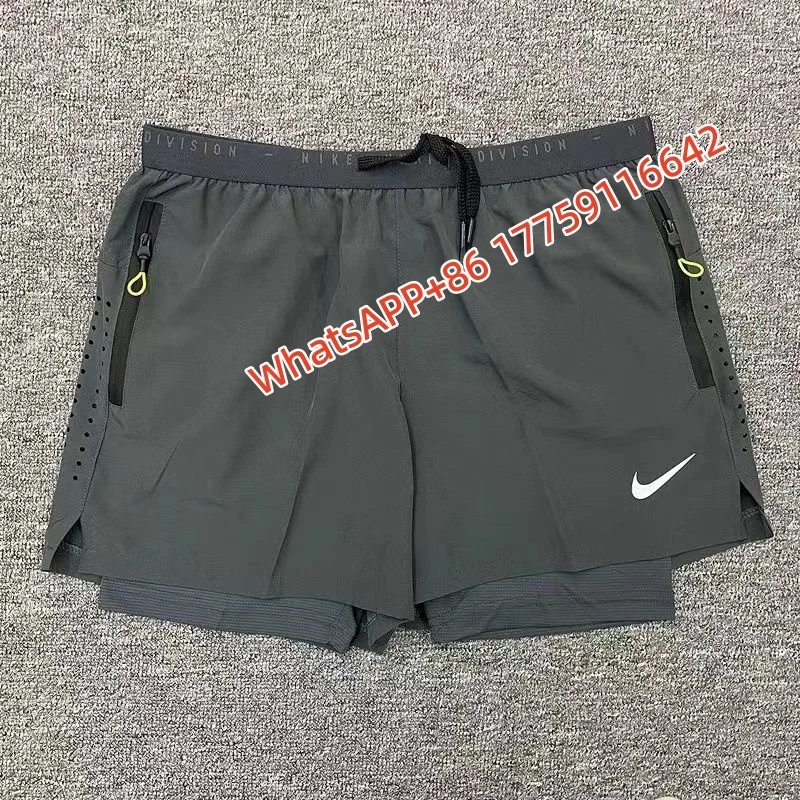 Nike Shorts Double-Layer Running with Reflective Zip Pockets — 14 Small White Hook Side Honeycomb Double-Layer-Gray