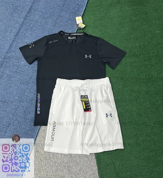 Under Armour UA-Spec Performance T-Shirt and HeatGear Shorts Set Black / White Activewear - 1