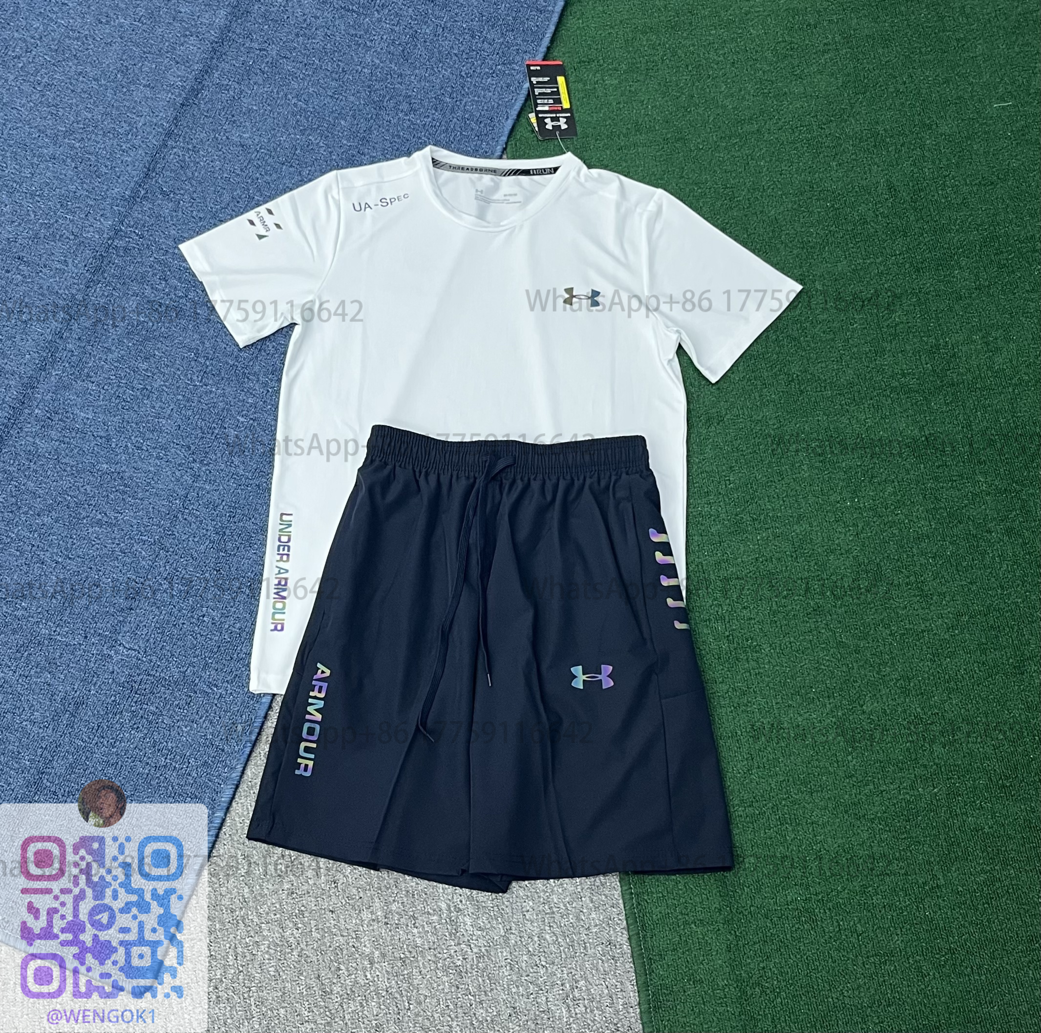 Under Armour UA-Spec Performance T-Shirt and Reflective Logo Shorts Set White / Navy