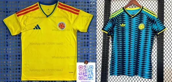 Adidas Colombia National Team Home and Away Jerseys Yellow and Blue Patterned Soccer Jerseys - 1