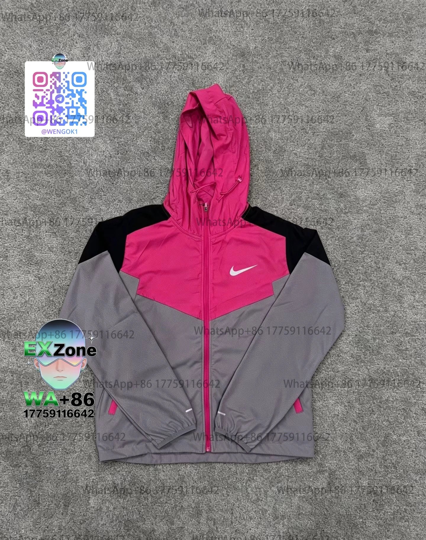 Nike Matching Sets Three-Piece Hooded Windbreaker Jacket, T-Shirt and Shorts Set — 2-Wind Walker Jacket-Pink