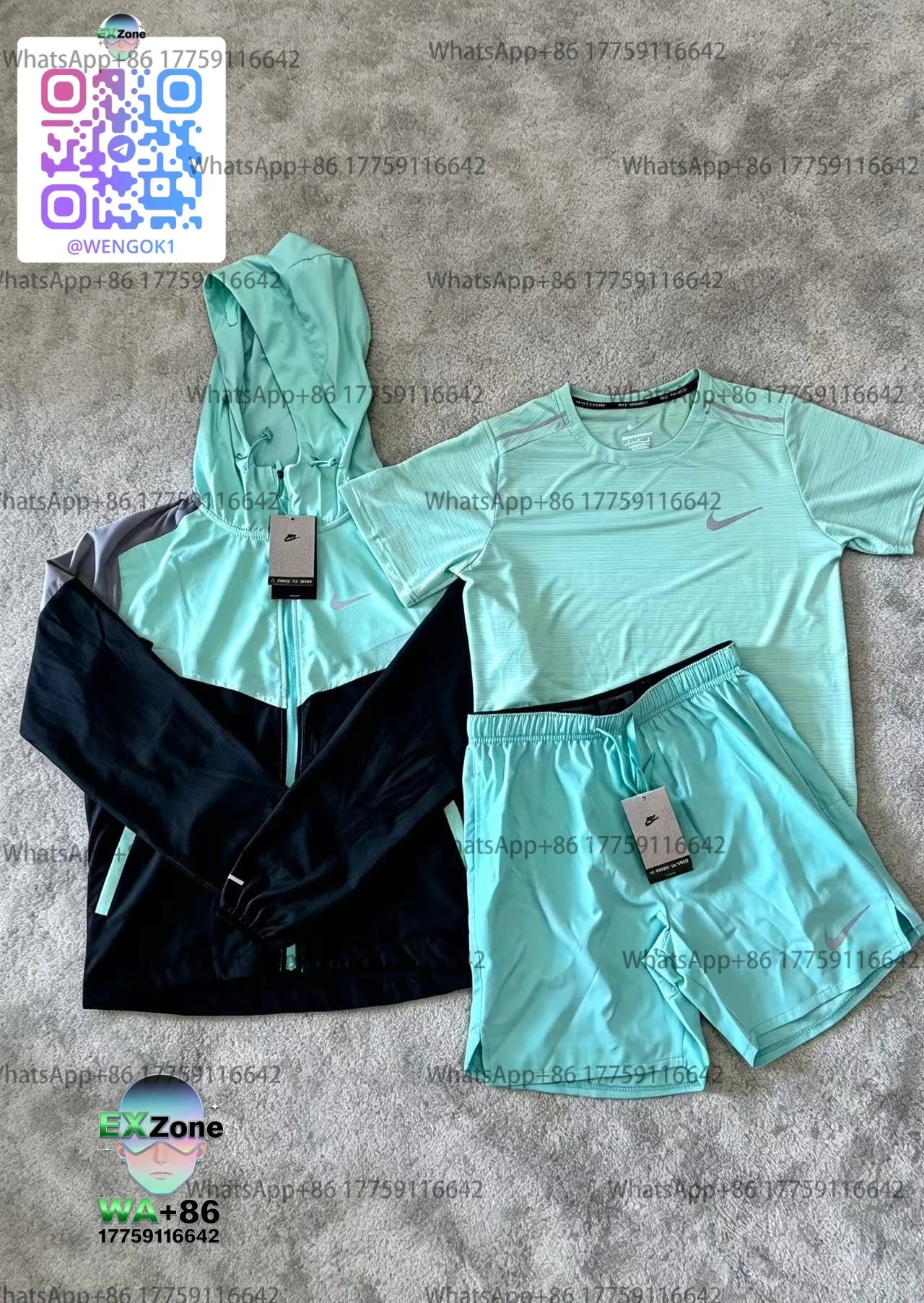 Nike Matching Sets Three-Piece Hooded Windbreaker Jacket, T-Shirt and Shorts Set — 3-Three-piece-blue