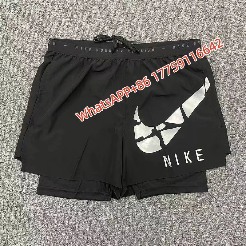 Nike Shorts Double-Layer Running with Reflective Zip Pockets — 21-inch large serrated double-layer — black