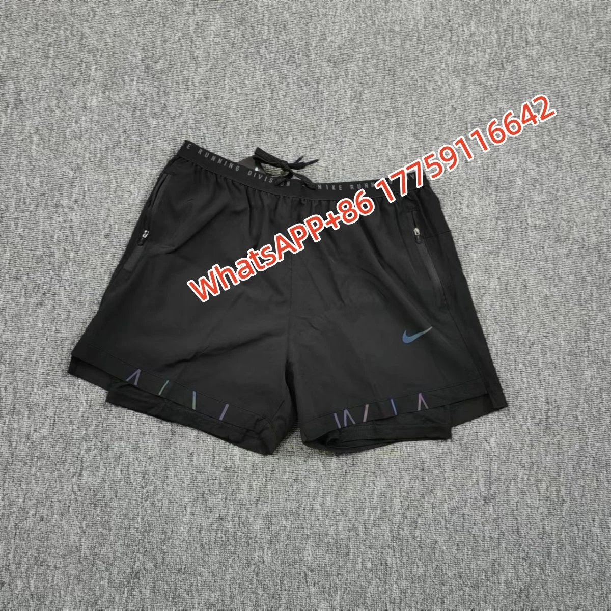Nike Shorts Double-Layer Running with Reflective Zip Pockets — Five-color hook double-layer-black