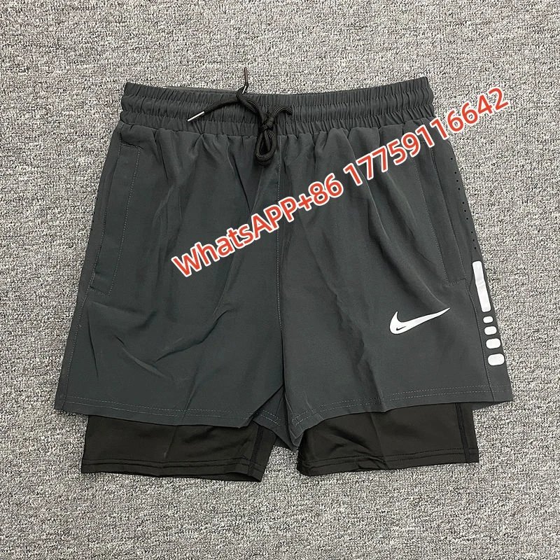 Nike Shorts Double-Layer Running with Reflective Zip Pockets — 12 small white hooks, side white stripes, double-layer – gray