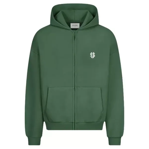 Design Savne Logo Embroidered Zip-Up Hoodie Forest Green Hoodie - 1