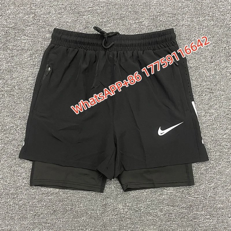 Nike Shorts Double-Layer Running with Reflective Zip Pockets — 11 small white hook, side white stripe, double-layer-black