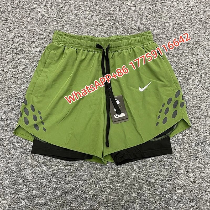 Nike Shorts Double-Layer Running with Reflective Zip Pockets — 16 small white hook gravel double-layer-army green