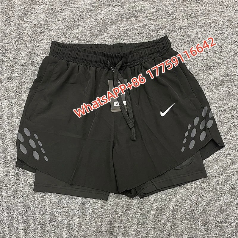 Nike Shorts Double-Layer Running with Reflective Zip Pockets — 15 Small White Hook Pebble Double Layer-Black