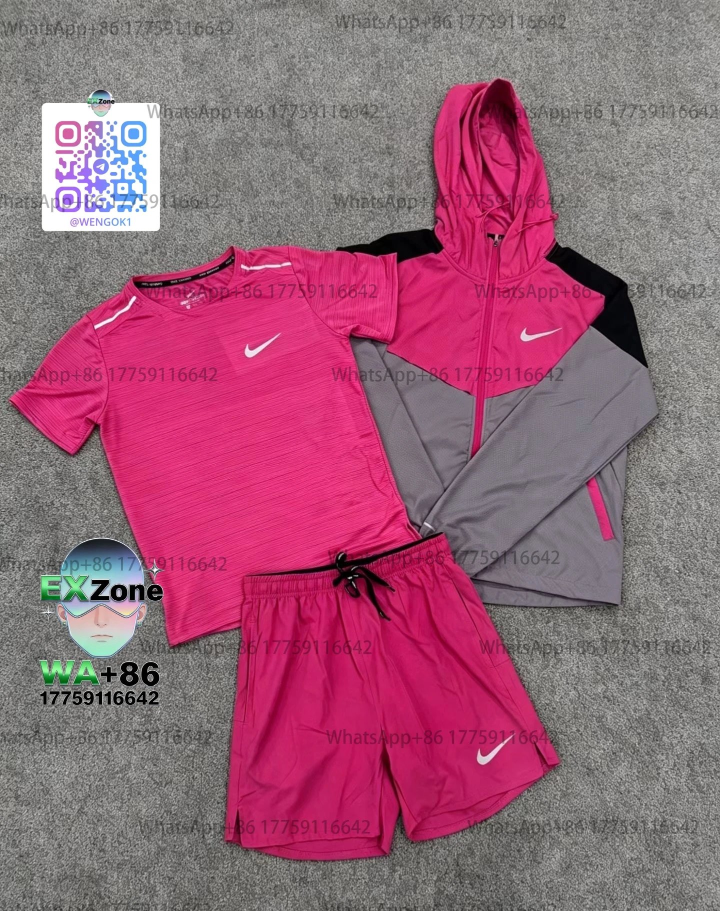 Nike Matching Sets Three-Piece Hooded Windbreaker Jacket, T-Shirt and Shorts Set — 4-Three-piece set-pink