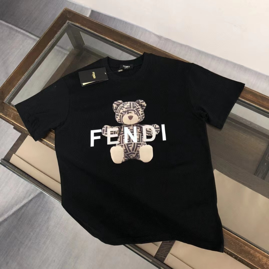 Fendi T-shirt FF Motif Teddy Bear Black