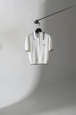 thumbnail for Produced by Cola - Mi* style gray and white inlaid logo short short sleeve Polo for women