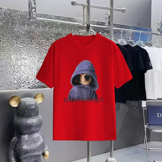 Balenciaga Dog Hoodie Graphic Red Cotton T-Shirt