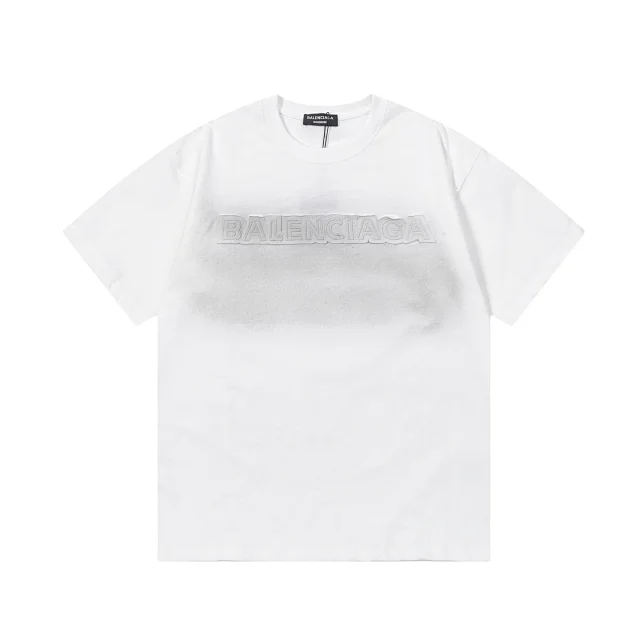 Balenciaga White Logo Embossed Cotton Classic T-Shirt