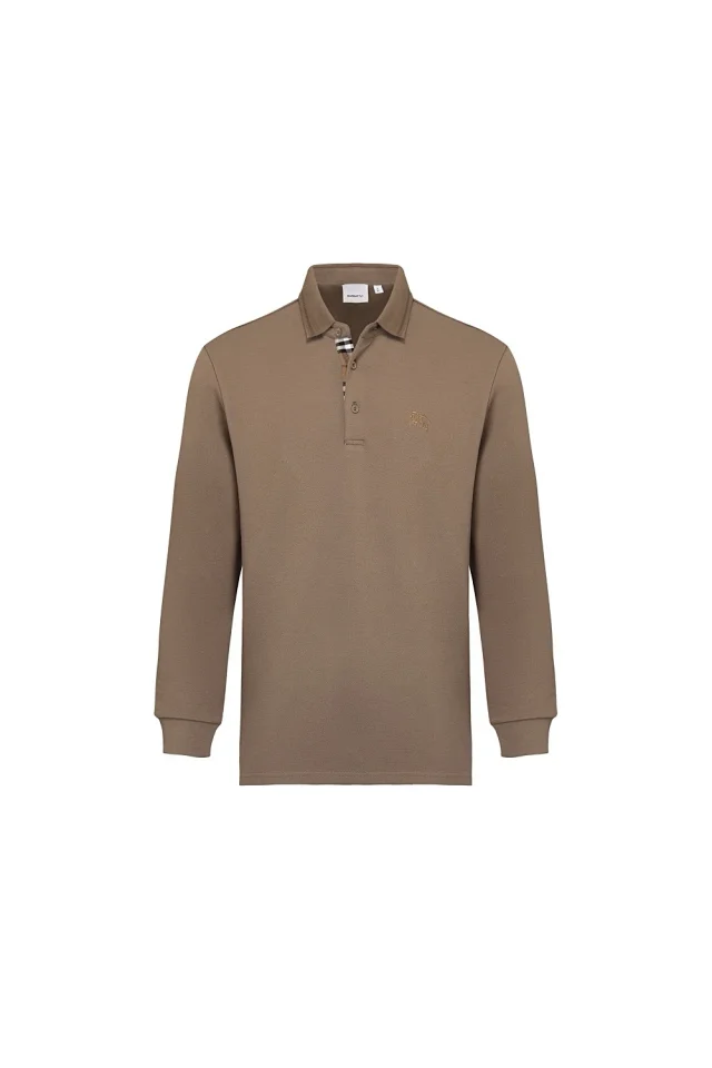 Burberry Men Long Sleeve Polo Shirt Beige Cotton Top