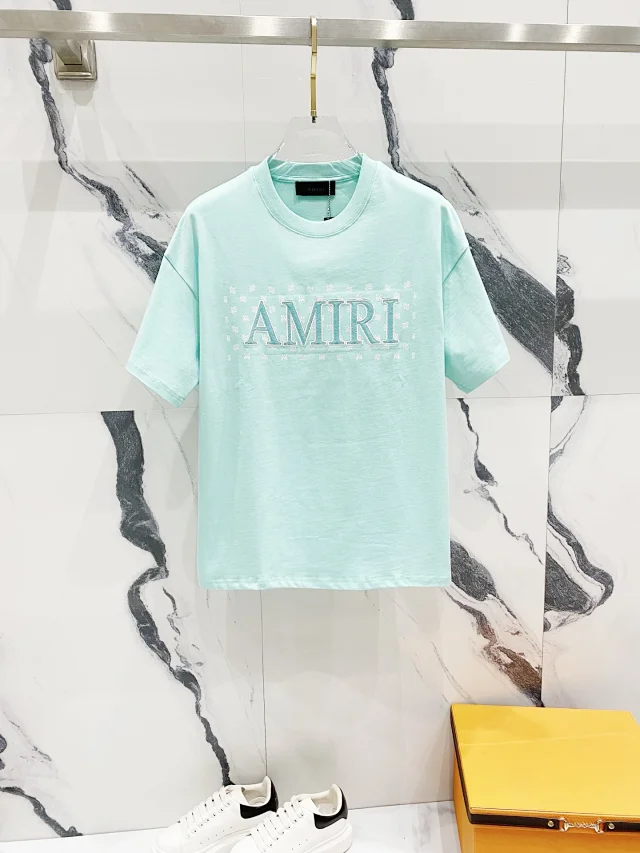 AMIRI Light Green Cotton Embroidered Unisex Streetwear T-Shirt
