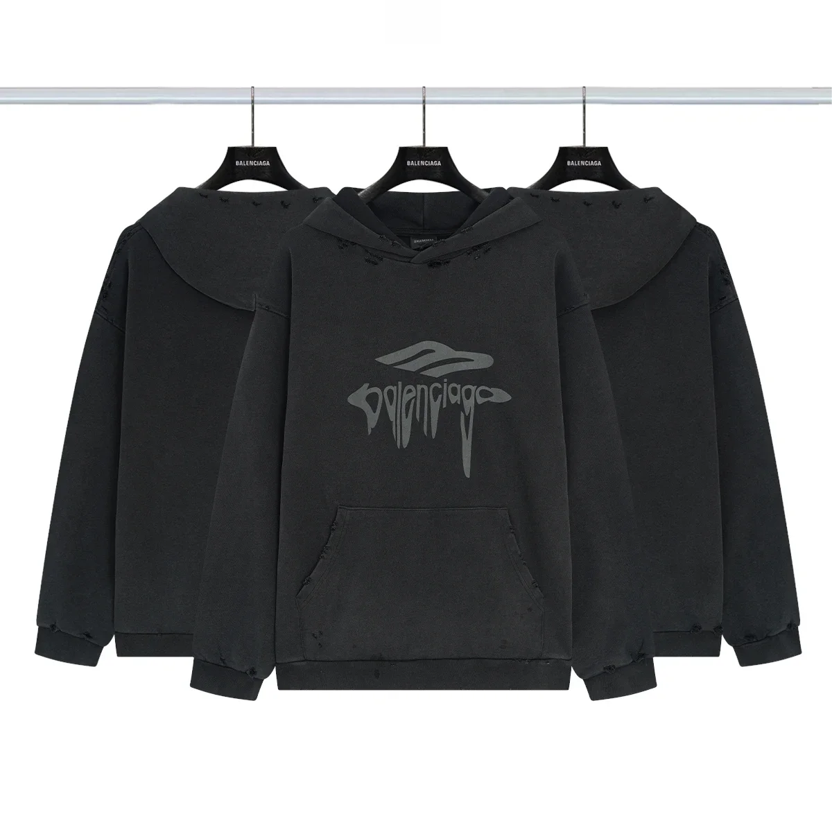 Balenciaga Faded Black Logo Cotton Unisex Hoodie