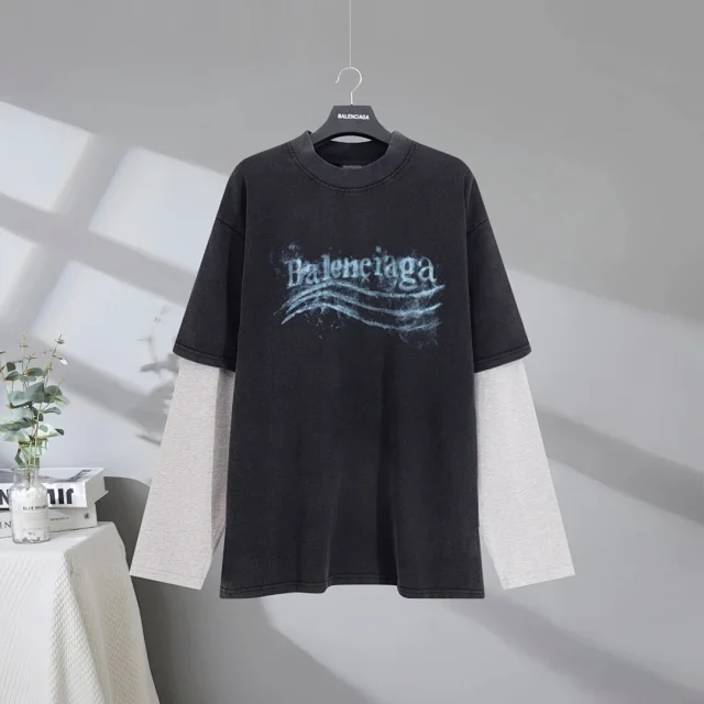 Balenciaga Vintage Washed Layered Unisex  Black TEE