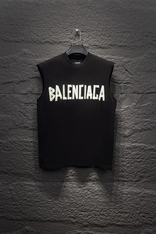 Balenciaga Black Sleeveless Logo Cotton T-Shirt