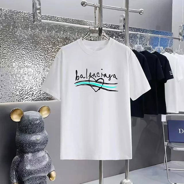 Balenciaga Heart Wave White Cotton T-Shirt Unisex Fashion
