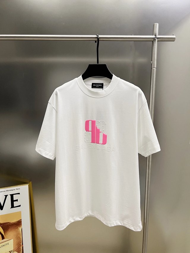 Balenciaga Pink Silver Logo Cotton T-Shirt