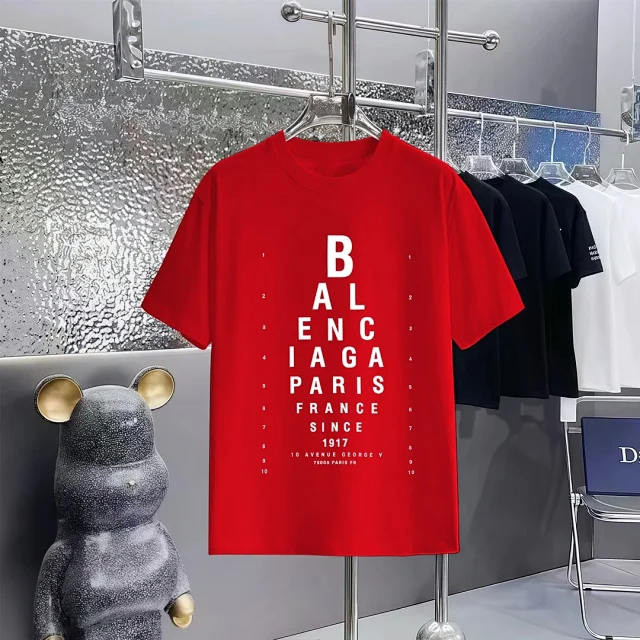 Balenciaga Paris Red Cotton Logo Streetwear T-Shirt