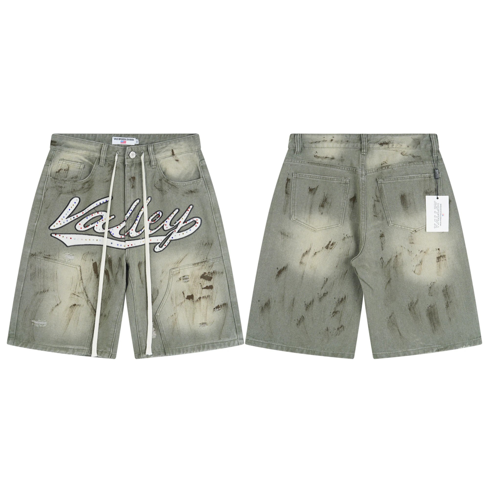 Valley Shorts Denim with embroidered and rhinestone designs — 01