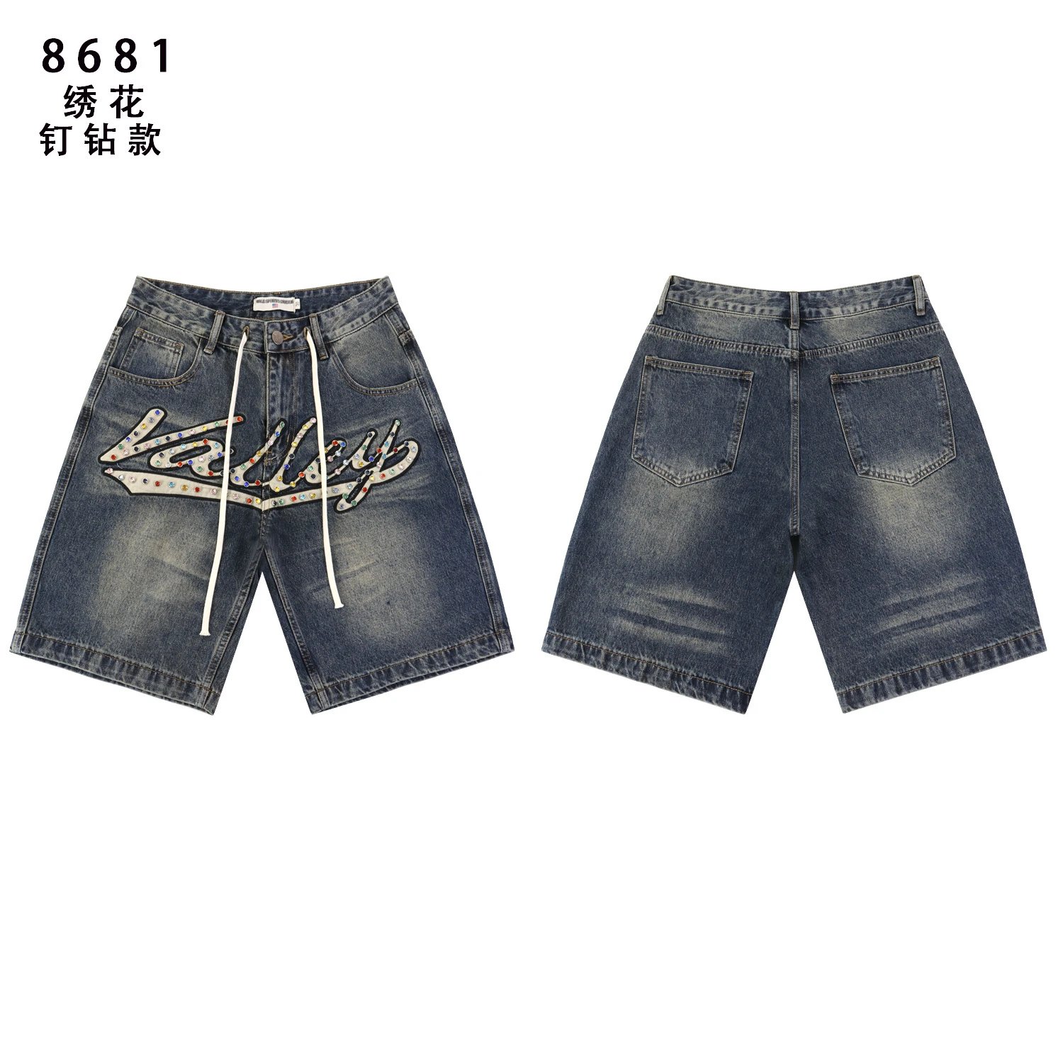 Valley Shorts Denim with embroidered and rhinestone designs — 12