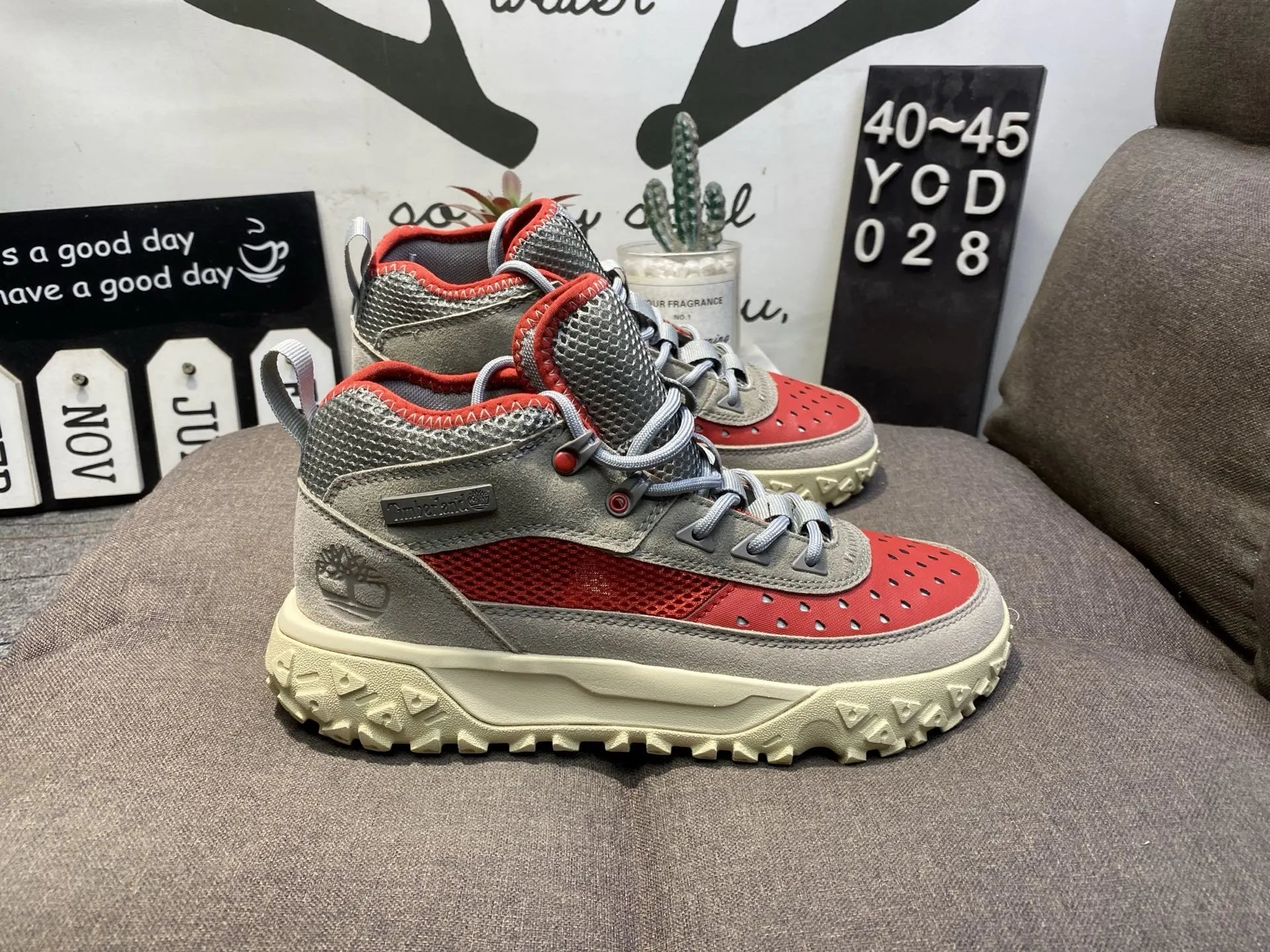 Timberland Red Gray Men Hiking Shoes Outdoor Sneakers