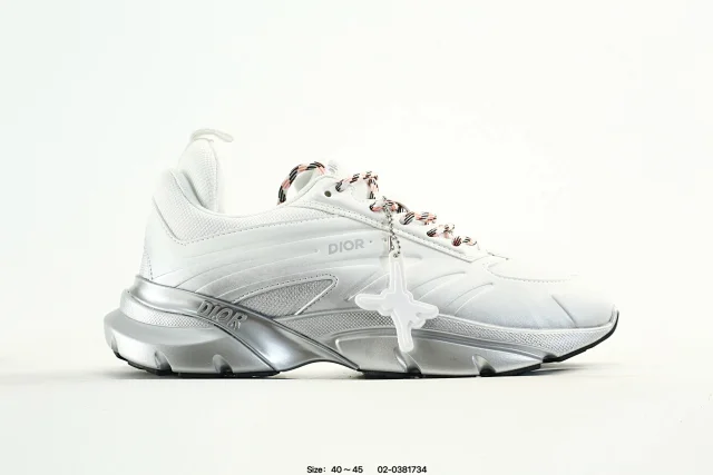 Dior Men White Silver Mesh Lace Sneakers Shoes